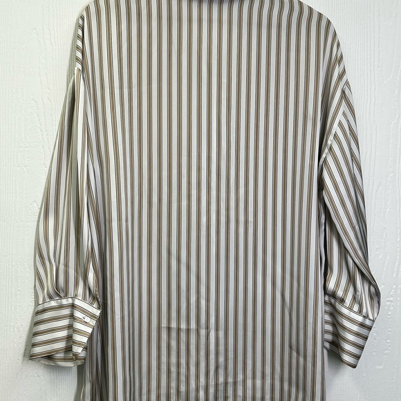 Zara - Tan And White Stripe Button Down Polyester Oversized Long Sleeve Shirt XS - Picture 13 of 14